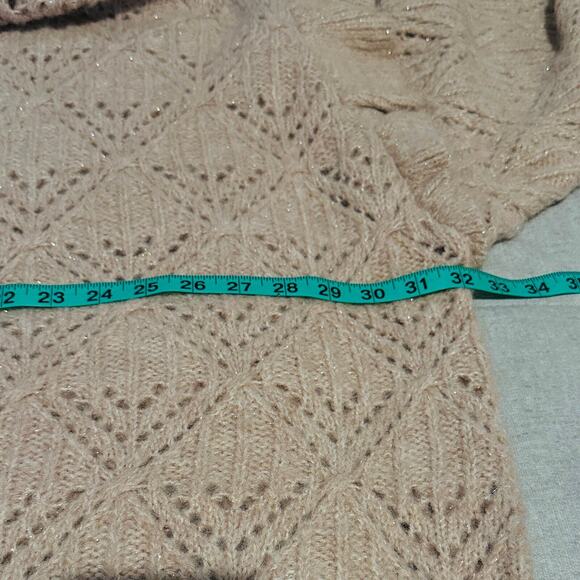 Old Navy Pointelle Knit Sweater Womens Sz 4X Ruffle Trim Metallic Oatmeal Cozy - Picture 9 of 10